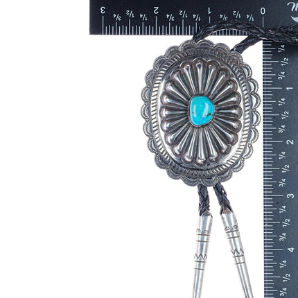1930's Navajo Concho- c1960 c-31 Sterling/turquoise hand stamped silver bolo tie - Estate Fresh Austin