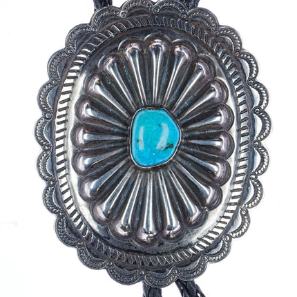 1930's Navajo Concho- c1960 c-31 Sterling/turquoise hand stamped silver bolo tie - Estate Fresh Austin