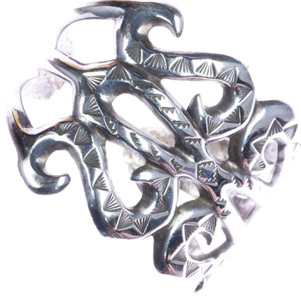 7" Early Navajo hand stamped cast silver cuff bracelet - Estate Fresh Austin