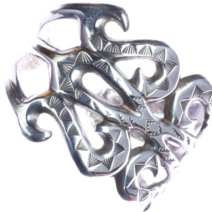 7" Early Navajo hand stamped cast silver cuff bracelet - Estate Fresh Austin