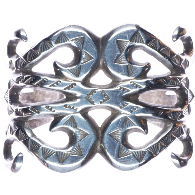 7" Early Navajo hand stamped cast silver cuff bracelet - Estate Fresh Austin