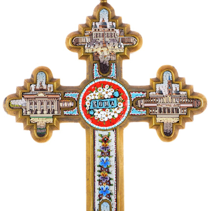 c1900 Antique Italian Grand Tour gilt Bronze Micromosaic cross - Estate Fresh Austin