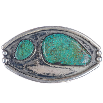 Vintage Native American Modernist silver Chrysocolla belt buckle - Estate Fresh Austin