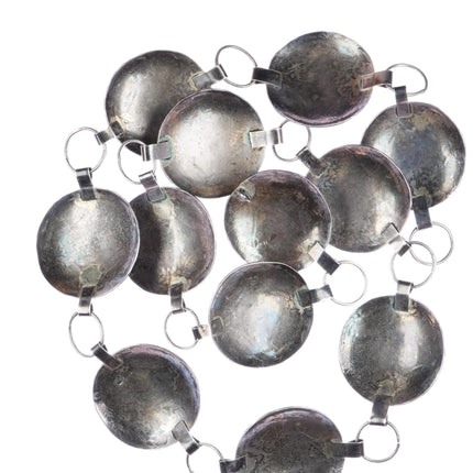 30's-40's Navajo large silver link concho belt with nice stampings and turquoise - Estate Fresh Austin