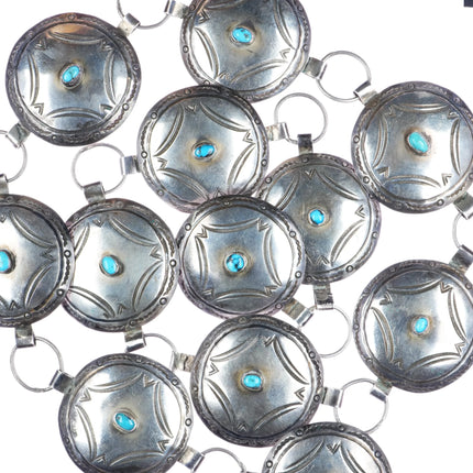30's-40's Navajo large silver link concho belt with nice stampings and turquoise - Estate Fresh Austin