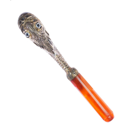 c1890 Antique silver Articulating Dragon Cigarette holder with glass eyes - Estate Fresh Austin