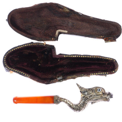 c1890 Antique silver Articulating Dragon Cigarette holder with glass eyes - Estate Fresh Austin