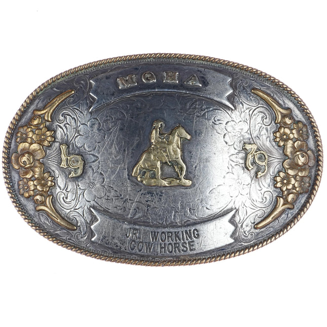 1979 Montana Silversmiths Huge sterling trophy belt buckle Jr Working Cow Horse - Estate Fresh Austin
