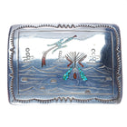 1970's Roy Vandever Navajo sterling chip inlay Teepee Peyote Bird belt buckle - Estate Fresh Austin