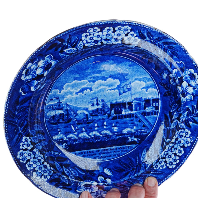 c1830 Clews American Historical Staffordshire Landing of Gen Lafayette Soup 10" - Estate Fresh Austin