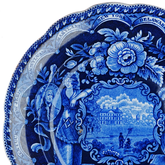 c1830 Historical Staffordshire US States Clews plate dark blue 10.5" - Estate Fresh Austin