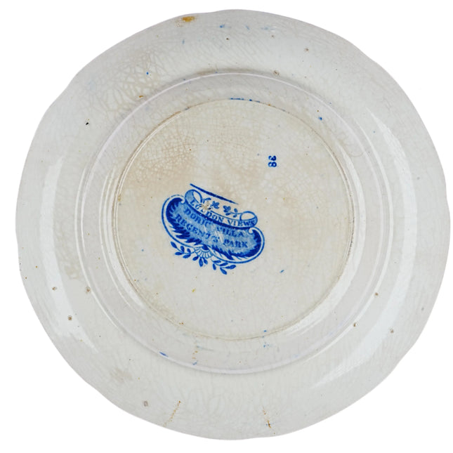 c1830 Doric Villa Regents Park London Historical Staffordshire dark blue plate - Estate Fresh Austin