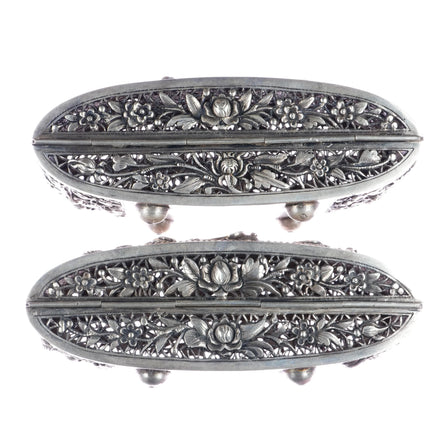 c1900 Large pr Antique Chinese export Silver pierced boxes - Estate Fresh Austin