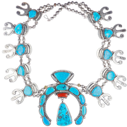 Vintage Saguaro Cactus sterling, turquoise, and coral squash blossom necklace - Estate Fresh Austin