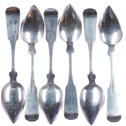 6 Large 1850's Memphis Tennessee Coin Silver spoons James Edward Merriman - Estate Fresh Austin