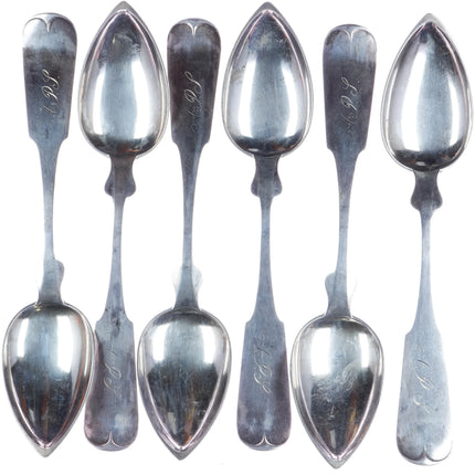 6 Large 1850's Memphis Tennessee Coin Silver spoons James Edward Merriman - Estate Fresh Austin