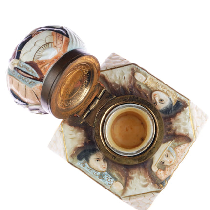 c1890 Royal Rudolstadt Japonesque/Satsuma style large porcelain inkwell - Estate Fresh Austin