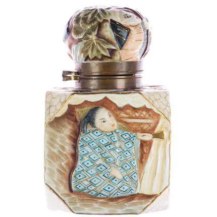 c1890 Royal Rudolstadt Japonesque/Satsuma style large porcelain inkwell - Estate Fresh Austin