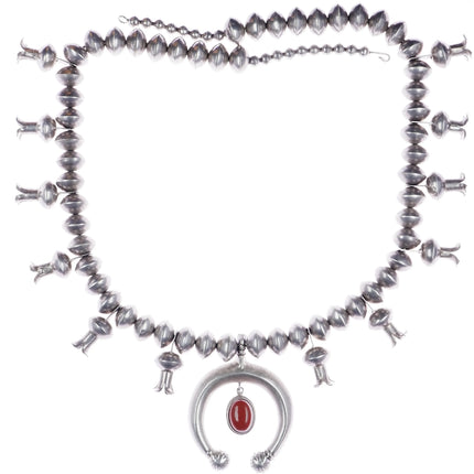 Vintage Silver squash blossom necklace with coral Clark Teller - Estate Fresh Austin