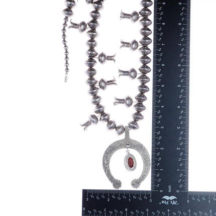 Vintage Silver squash blossom necklace with coral Clark Teller - Estate Fresh Austin