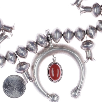 Vintage Silver squash blossom necklace with coral Clark Teller - Estate Fresh Austin
