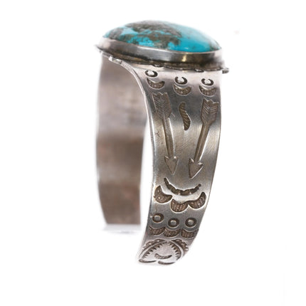 6" 30's-40's Navajo silver and turquoise arrow stamped cuff bracelet - Estate Fresh Austin