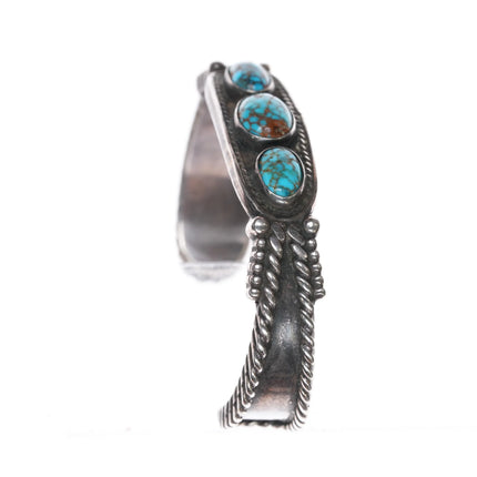 6.5" 1940's Lone Mountain turquoise sterling navajo twisted silver cuff bracelet - Estate Fresh Austin
