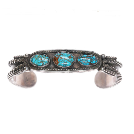 6.5" 1940's Lone Mountain turquoise sterling navajo twisted silver cuff bracelet - Estate Fresh Austin