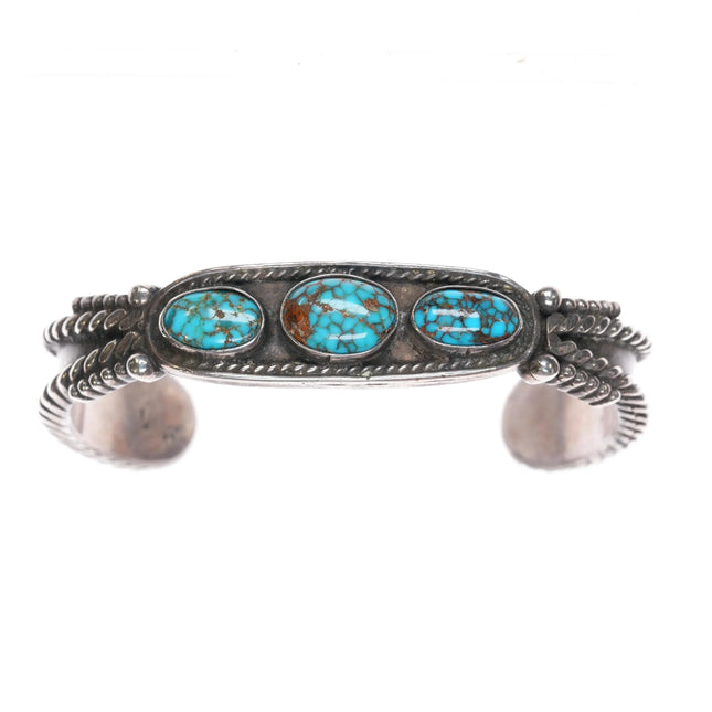 6.5" 1940's Lone Mountain turquoise sterling navajo twisted silver cuff bracelet - Estate Fresh Austin