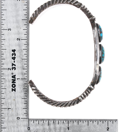 6.5" 1940's Lone Mountain turquoise sterling navajo twisted silver cuff bracelet - Estate Fresh Austin