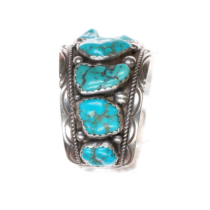 7.375" Johnson Yazzie Navajo 70's Sterling turquoise nugget cuff bracelet - Estate Fresh Austin