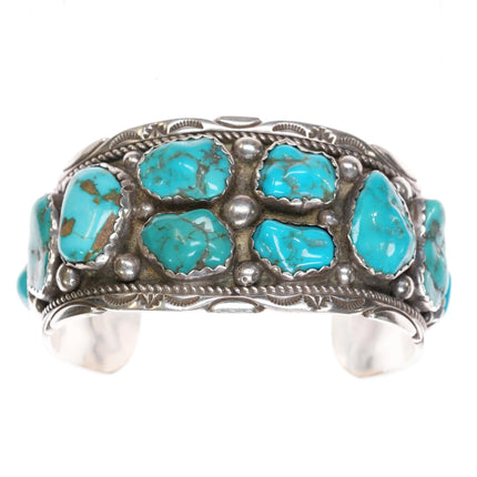 7.375" Johnson Yazzie Navajo 70's Sterling turquoise nugget cuff bracelet - Estate Fresh Austin