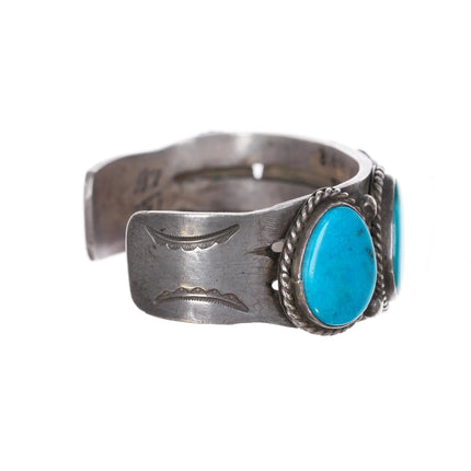 6.625" 1930's Navajo ingot silver cuff bracelet with 5 turquoise stones - Estate Fresh Austin