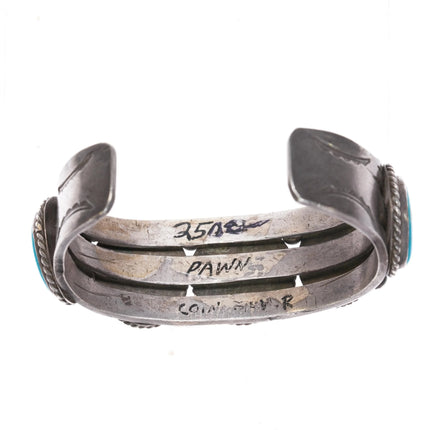 6.625" 1930's Navajo ingot silver cuff bracelet with 5 turquoise stones - Estate Fresh Austin