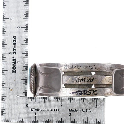 6.625" 1930's Navajo ingot silver cuff bracelet with 5 turquoise stones - Estate Fresh Austin