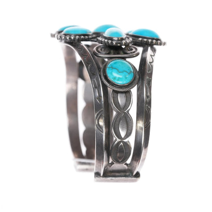 6.625" 1930's Navajo ingot silver turquoise cluster cuff bracelet F Peshlakai? - Estate Fresh Austin