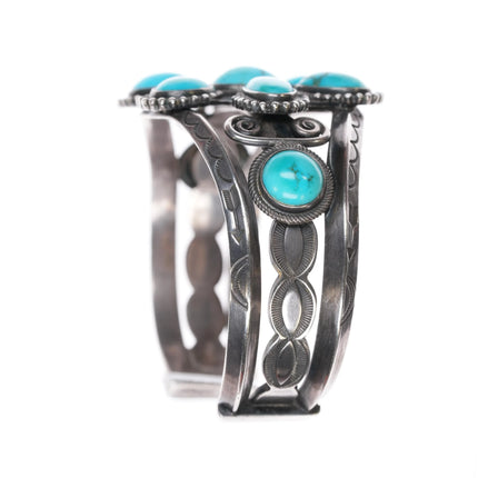 6.625" 1930's Navajo ingot silver turquoise cluster cuff bracelet F Peshlakai? - Estate Fresh Austin