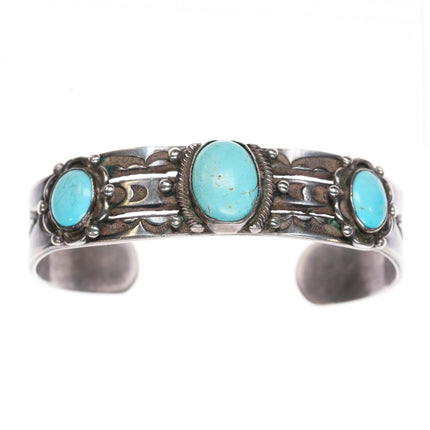 6" 30's-40's Navajo silver 3 stone nicely stamped cuff bracelet - Estate Fresh Austin