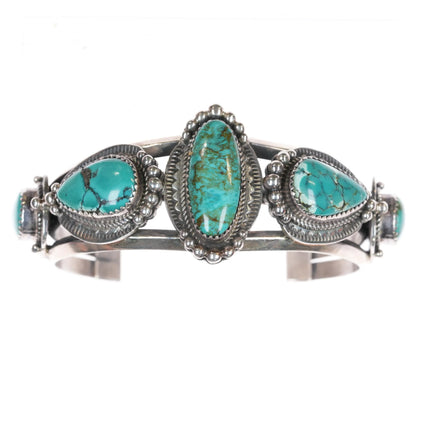 6.625" Ray Bennett Navajo Sterling and turquoise 5 stone cuff bracelet - Estate Fresh Austin