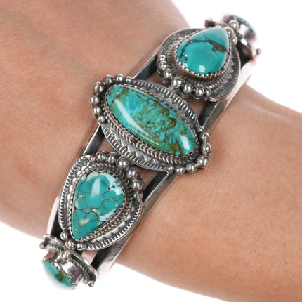 6.625" Ray Bennett Navajo Sterling and turquoise 5 stone cuff bracelet - Estate Fresh Austin