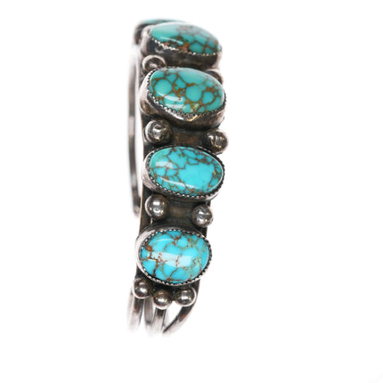 5.75" c1930's Navajo ingot silver Indian Mountain turquoise row cuff bracelet - Estate Fresh Austin