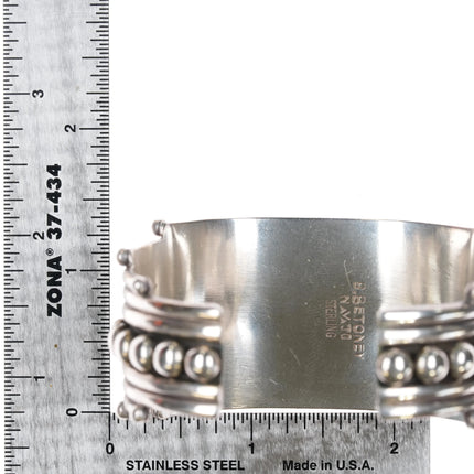 6.625" Billy Betoney Navajo silver modernist Kingman turquoise row cuff bracelet - Estate Fresh Austin