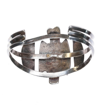 7" Leo Coriz (1913-1997) Santo Domingo Pueblo tufa cast silver and turquoise cuff bracelet - Estate Fresh Austin