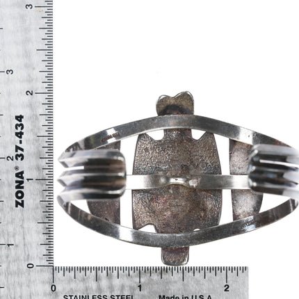 7" Leo Coriz (1913-1997) Santo Domingo Pueblo tufa cast silver and turquoise cuff bracelet - Estate Fresh Austin