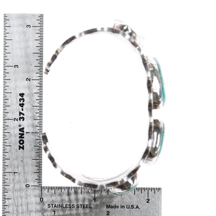 7" Vintage U Navajo silver Nevada turquoise cuff bracelet hand stamped border - Estate Fresh Austin