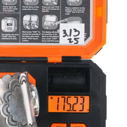 7" Vintage U Navajo silver Nevada turquoise cuff bracelet hand stamped border - Estate Fresh Austin