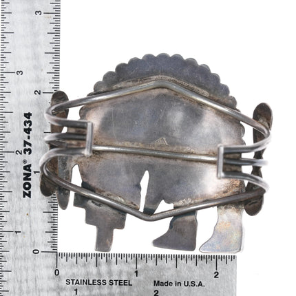 6.5" 50's-60's Zuni Rainbow Man silver cuff bracelet coral, turquoise, shell - Estate Fresh Austin
