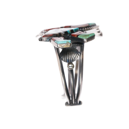 6.25" Henry Morgan Navajo sterling vintage Zuni inlay dancer cuff bracelet - Estate Fresh Austin