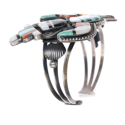 6.25" Henry Morgan Navajo sterling vintage Zuni inlay dancer cuff bracelet - Estate Fresh Austin