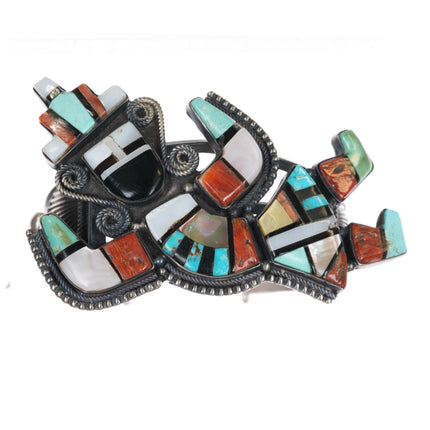 6.25" Henry Morgan Navajo sterling vintage Zuni inlay dancer cuff bracelet - Estate Fresh Austin